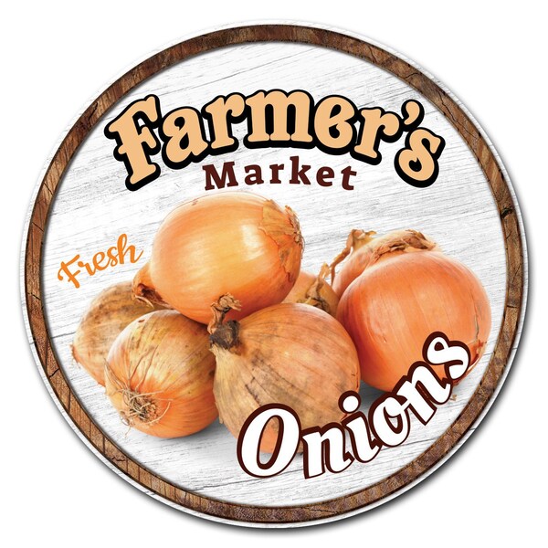 Corrugated Plastic Sign With Stakes 24in Circular-Farmers Market Onions, C-24-CIR-WS-Onions